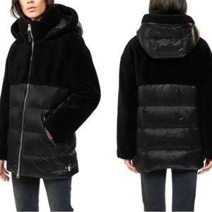 Mackage junia faux shearling nylon puffer down jacket XS black